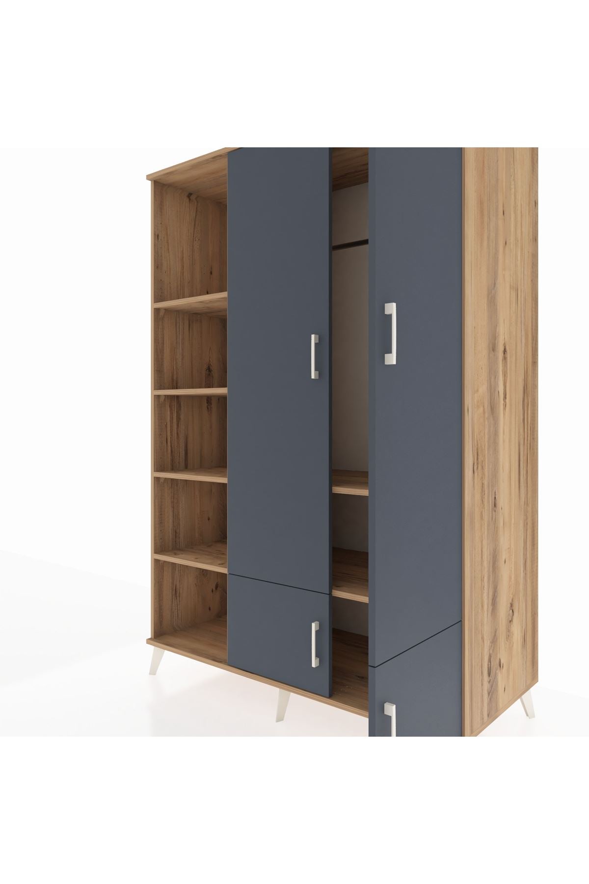 Kronos Dolap 6 Raflı 4 Kapaklı Tek Askılı 132x59x195 Çam-Antrasit/Çam