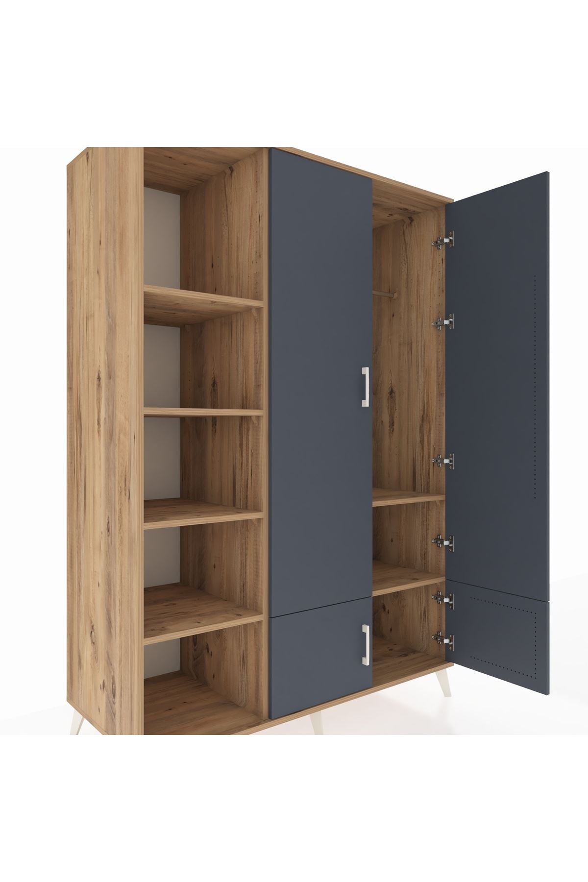 Kronos Dolap 6 Raflı 4 Kapaklı Tek Askılı 132x59x195 Çam-Antrasit/Çam