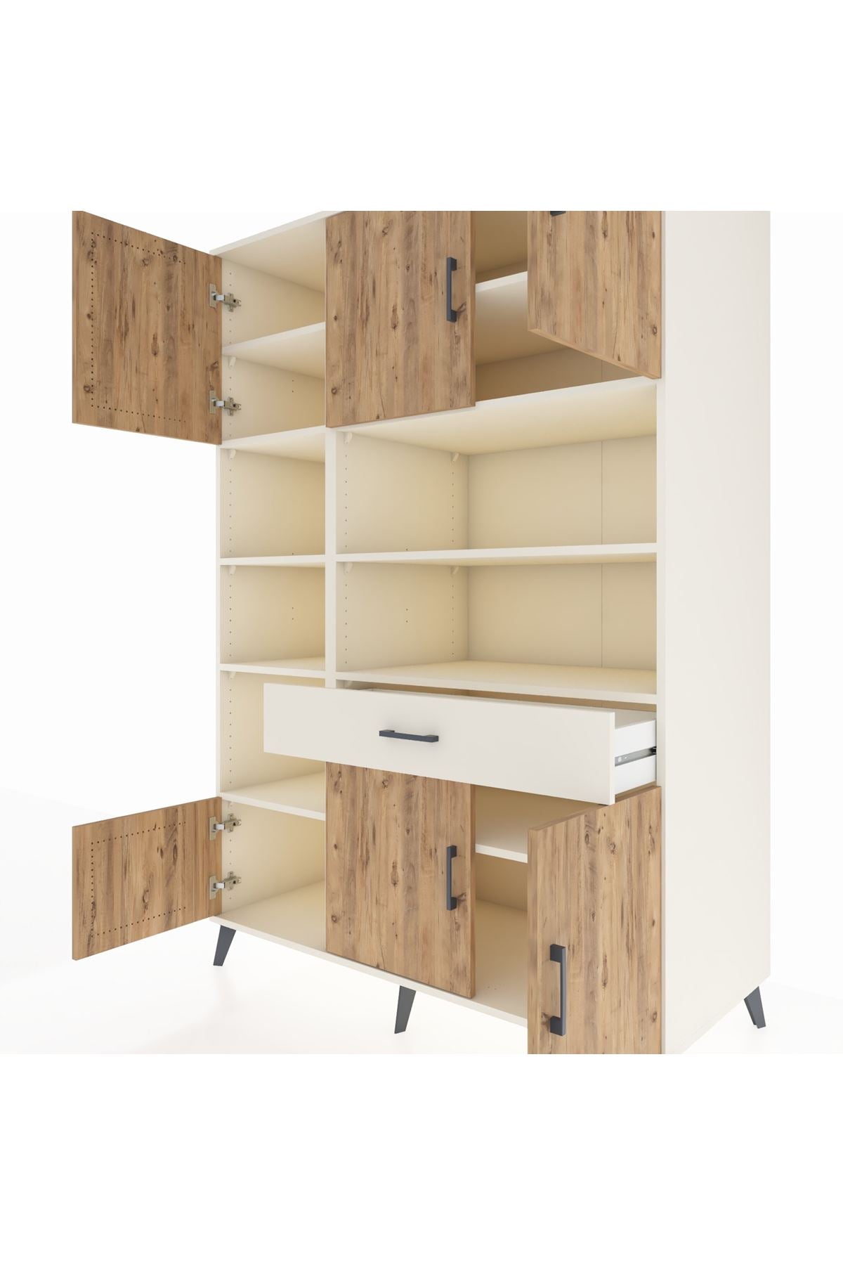 Kronos Dolap 10 Raflı Tek Çekmeceli 6 Kapaklı 132x59x195 Aytaşı-Çam/Aytaşı