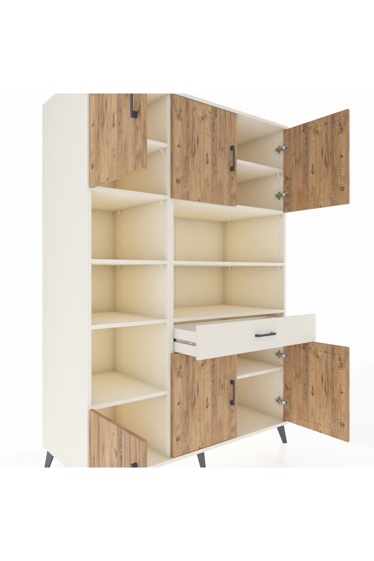 Kronos Dolap 10 Raflı Tek Çekmeceli 6 Kapaklı 132x59x195 Aytaşı-Çam/Aytaşı