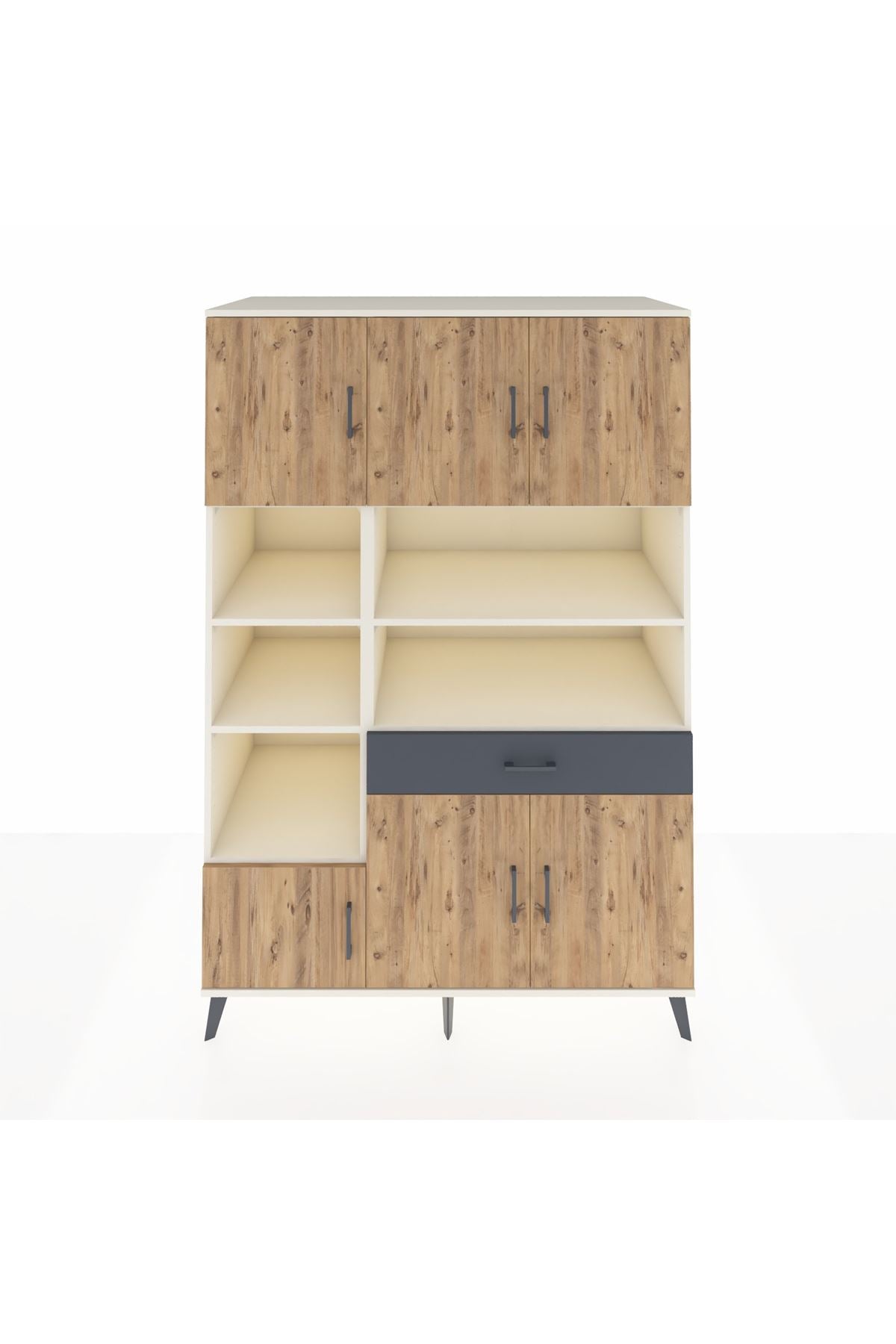 Kronos Dolap 10 Raflı Tek Çekmeceli 6 Kapaklı 132x59x195 Aytaşı-Çam/Antrasit