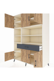 Kronos Dolap 10 Raflı Tek Çekmeceli 6 Kapaklı 132x59x195 Aytaşı-Çam/Antrasit