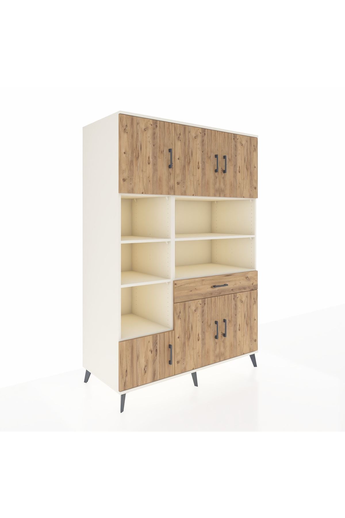 Kronos Dolap 10 Raflı Tek Çekmeceli 6 Kapaklı 132x59x195 Aytaşı-Çam/Çam