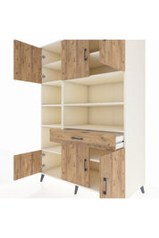 Kronos Dolap 10 Raflı Tek Çekmeceli 6 Kapaklı 132x59x195 Aytaşı-Çam/Çam