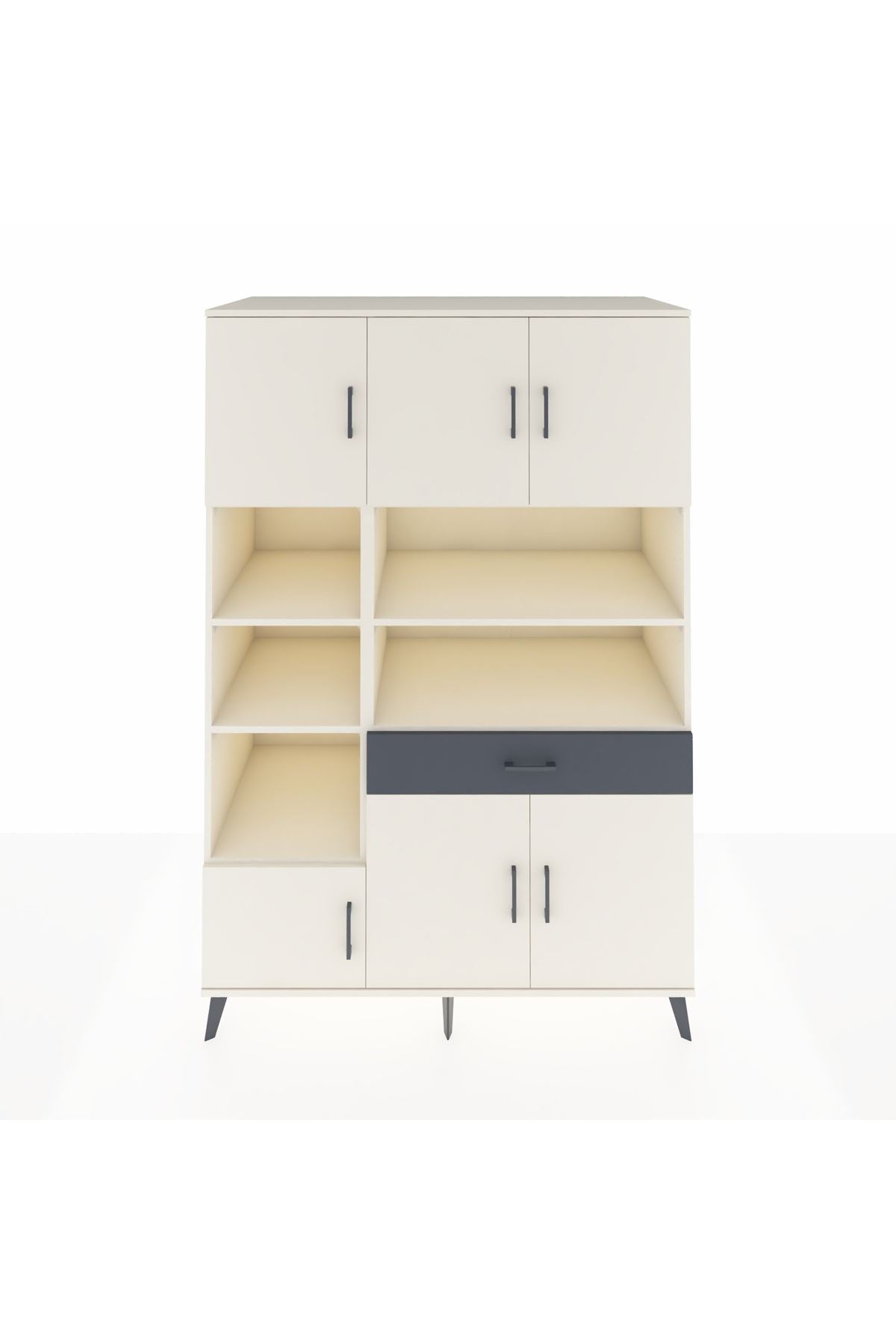 Kronos Dolap 10 Raflı Tek Çekmeceli 6 Kapaklı 132x59x195 Aytaşı-Aytaşı/Antrasit