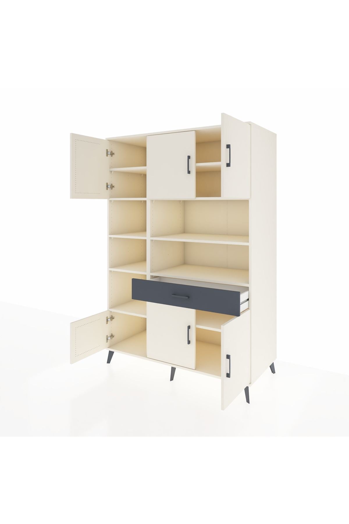 Kronos Dolap 10 Raflı Tek Çekmeceli 6 Kapaklı 132x59x195 Aytaşı-Aytaşı/Antrasit