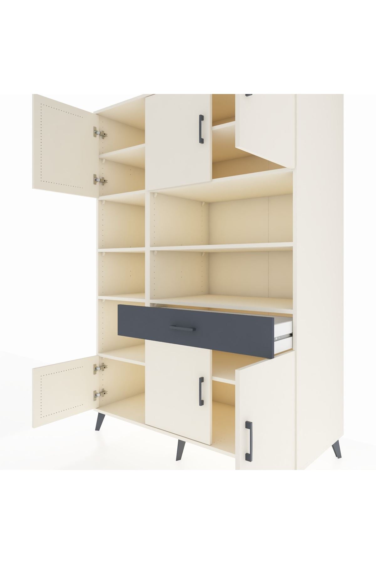 Kronos Dolap 10 Raflı Tek Çekmeceli 6 Kapaklı 132x59x195 Aytaşı-Aytaşı/Antrasit