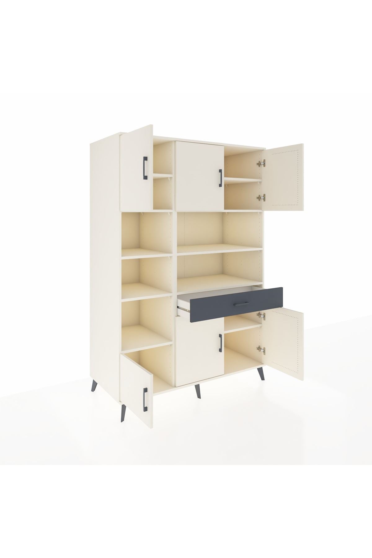 Kronos Dolap 10 Raflı Tek Çekmeceli 6 Kapaklı 132x59x195 Aytaşı-Aytaşı/Antrasit