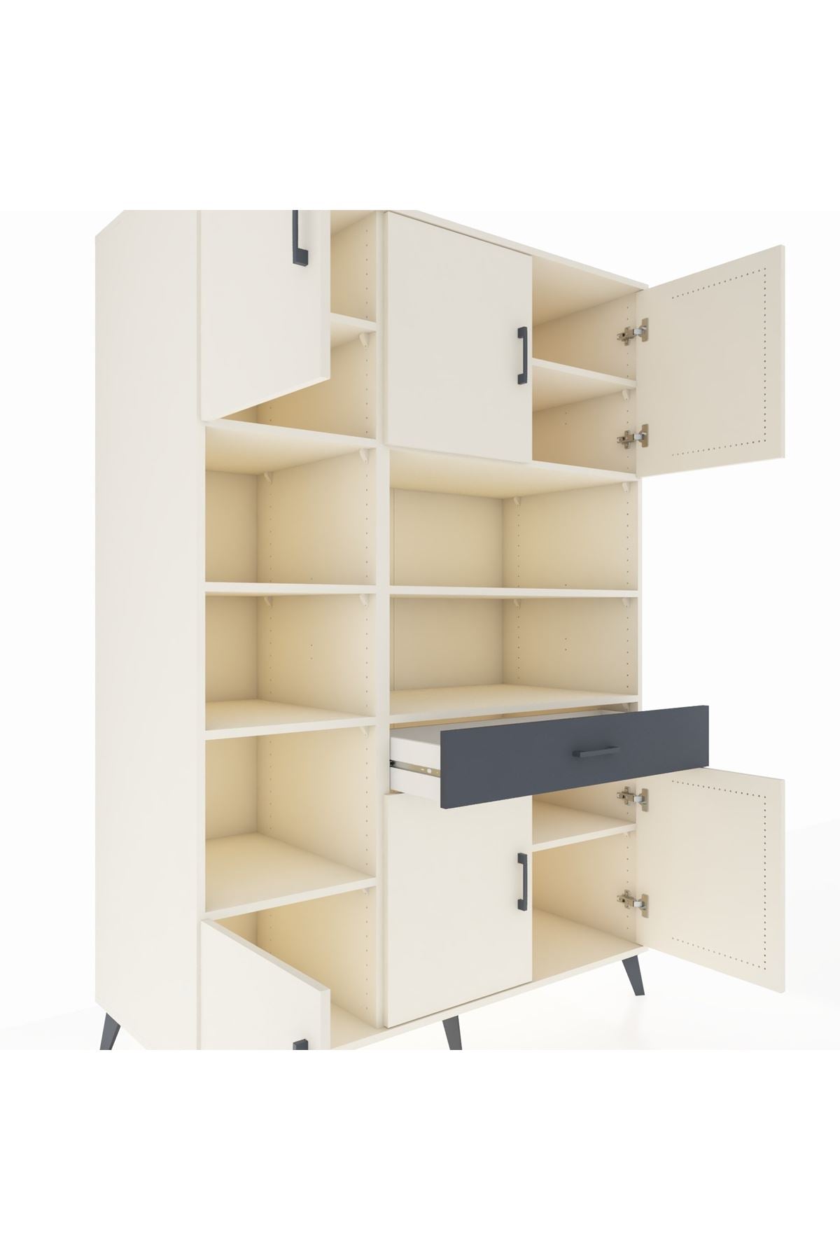 Kronos Dolap 10 Raflı Tek Çekmeceli 6 Kapaklı 132x59x195 Aytaşı-Aytaşı/Antrasit