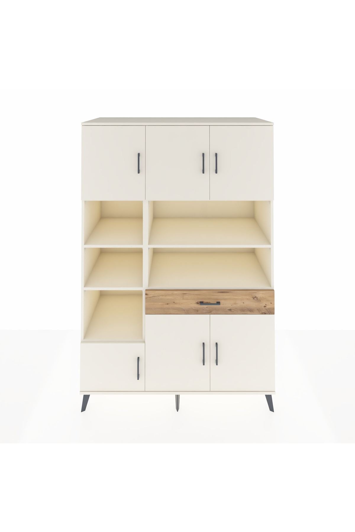 Kronos Dolap 10 Raflı Tek Çekmeceli 6 Kapaklı 132x59x195 Aytaşı-Aytaşı/Çam