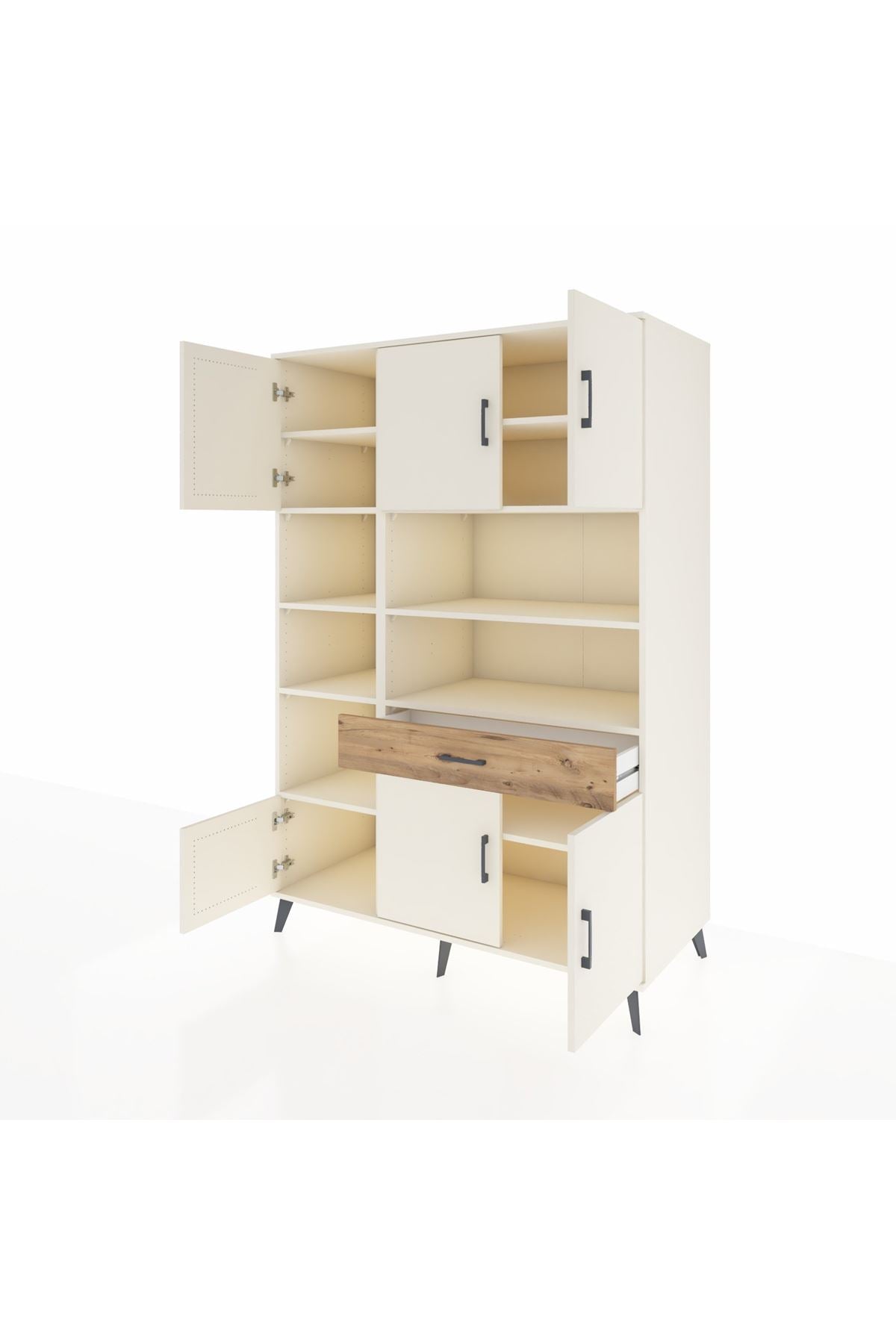 Kronos Dolap 10 Raflı Tek Çekmeceli 6 Kapaklı 132x59x195 Aytaşı-Aytaşı/Çam