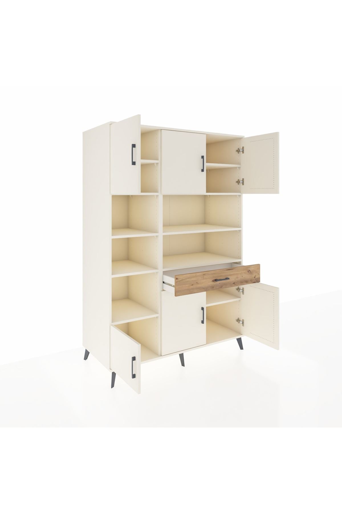 Kronos Dolap 10 Raflı Tek Çekmeceli 6 Kapaklı 132x59x195 Aytaşı-Aytaşı/Çam