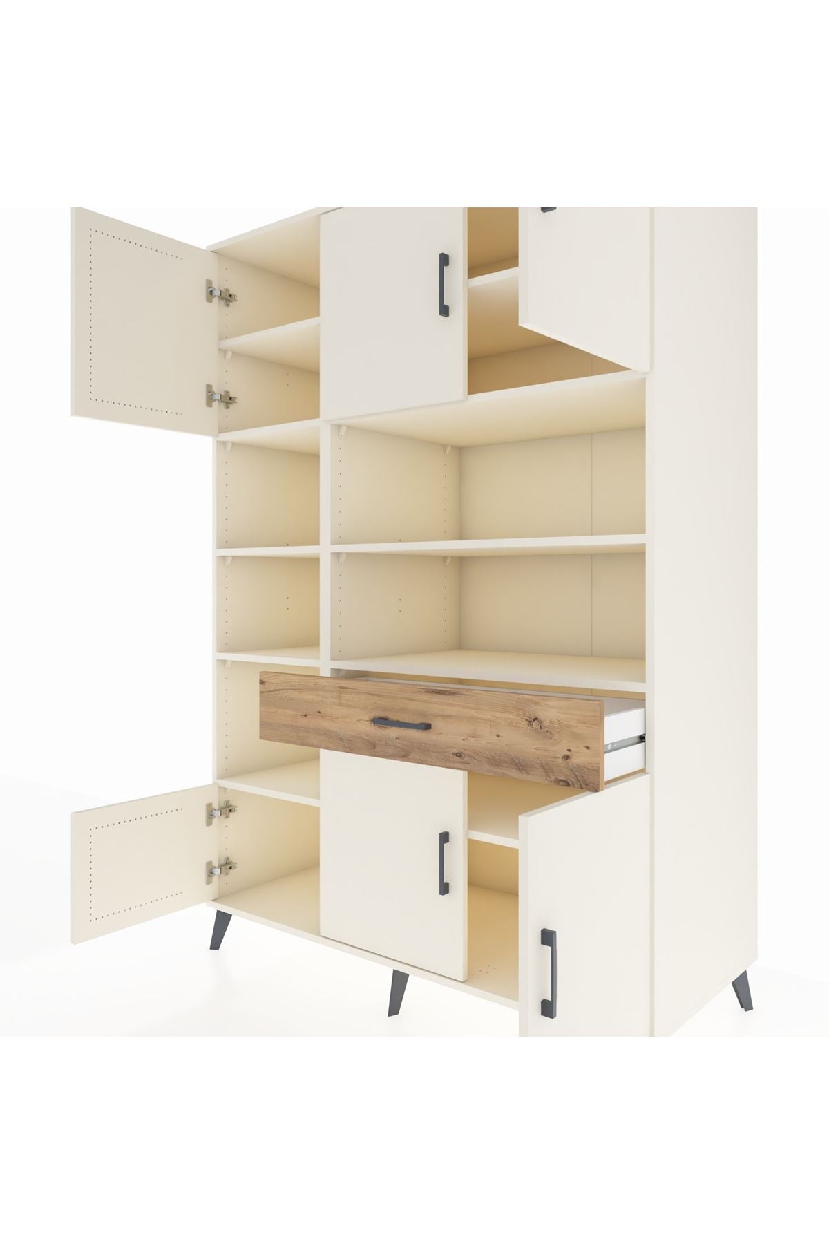 Kronos Dolap 10 Raflı Tek Çekmeceli 6 Kapaklı 132x59x195 Aytaşı-Aytaşı/Çam