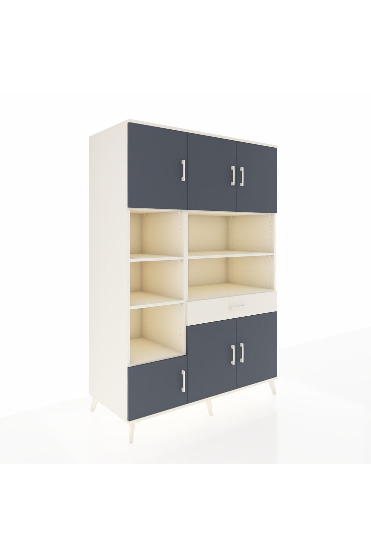 Kronos Dolap 10 Raflı Tek Çekmeceli 6 Kapaklı 132x59x195 Aytaşı-Antrasit/Aytaşı