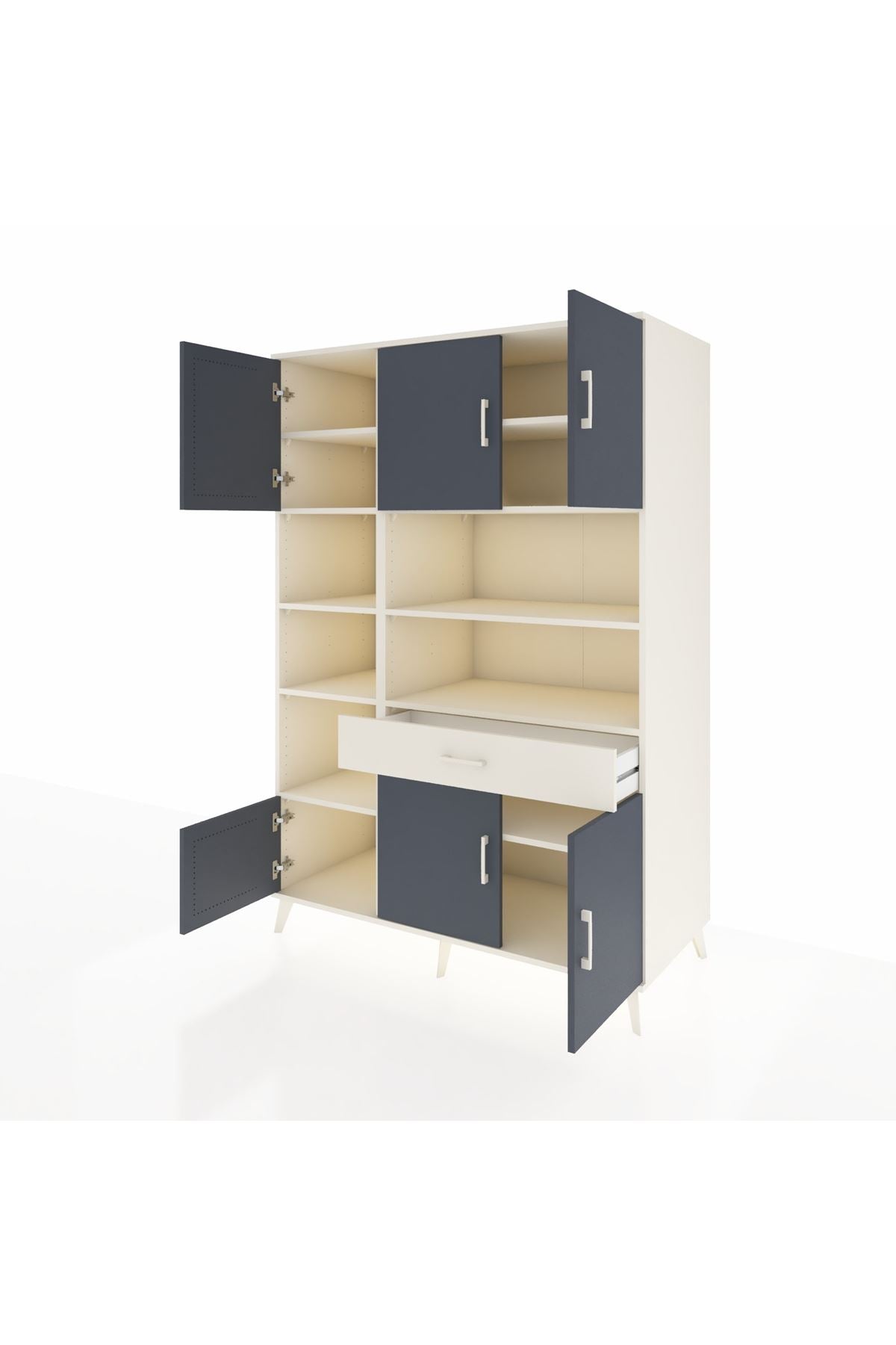 Kronos Dolap 10 Raflı Tek Çekmeceli 6 Kapaklı 132x59x195 Aytaşı-Antrasit/Aytaşı