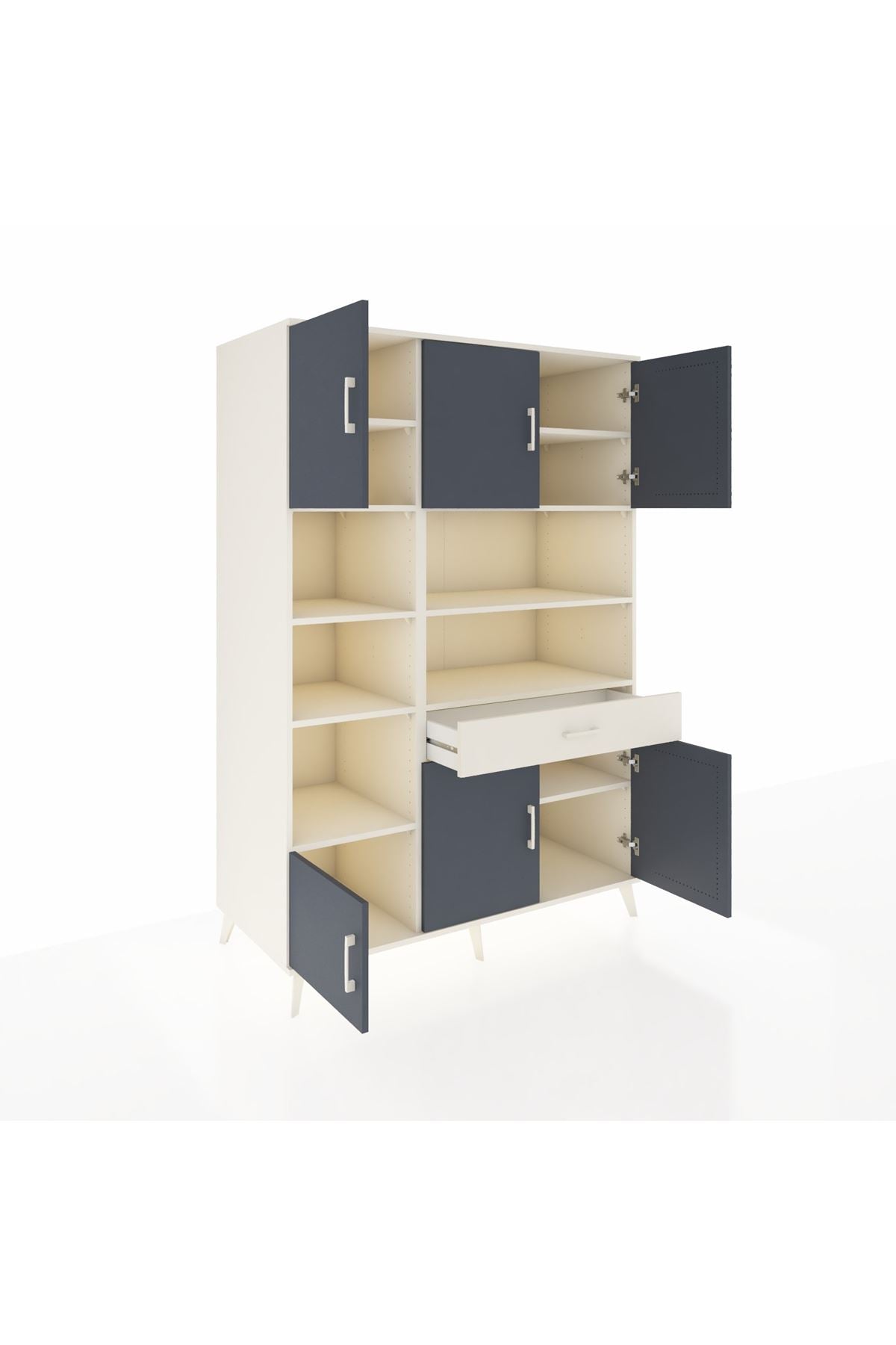 Kronos Dolap 10 Raflı Tek Çekmeceli 6 Kapaklı 132x59x195 Aytaşı-Antrasit/Aytaşı