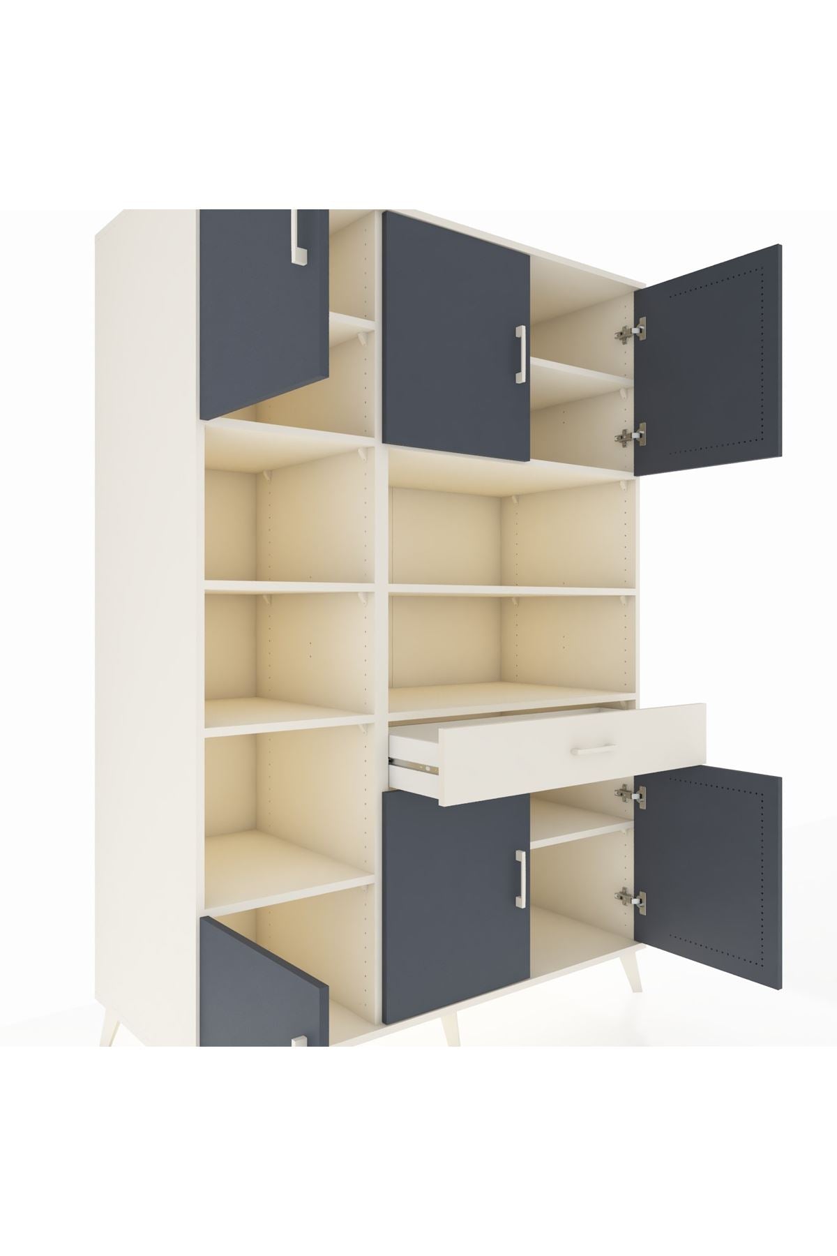 Kronos Dolap 10 Raflı Tek Çekmeceli 6 Kapaklı 132x59x195 Aytaşı-Antrasit/Aytaşı