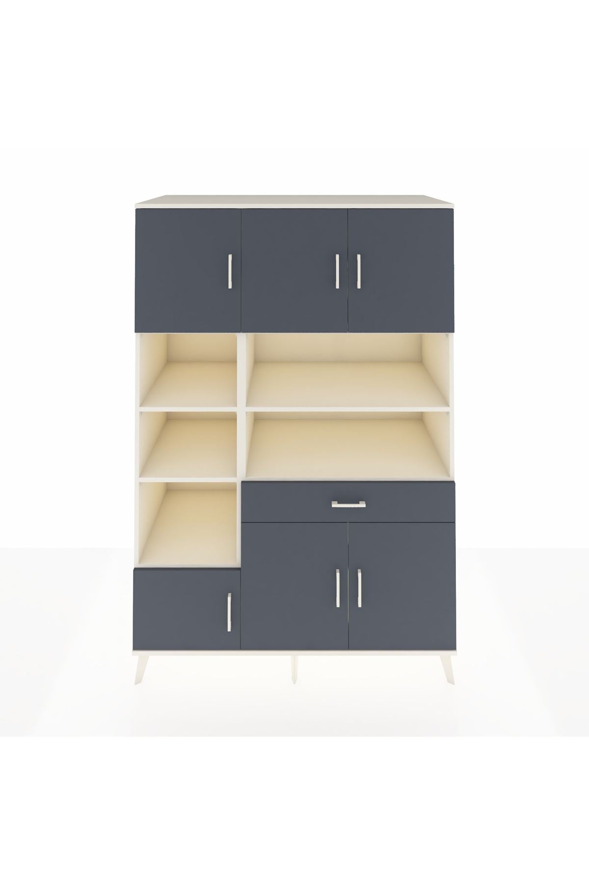 Kronos Dolap 10 Raflı Tek Çekmeceli 6 Kapaklı 132x59x195 Aytaşı-Antrasit/Antrasit