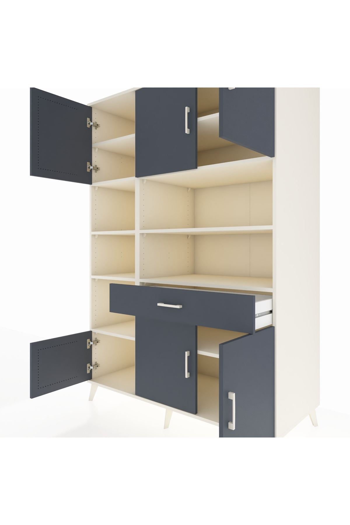 Kronos Dolap 10 Raflı Tek Çekmeceli 6 Kapaklı 132x59x195 Aytaşı-Antrasit/Antrasit