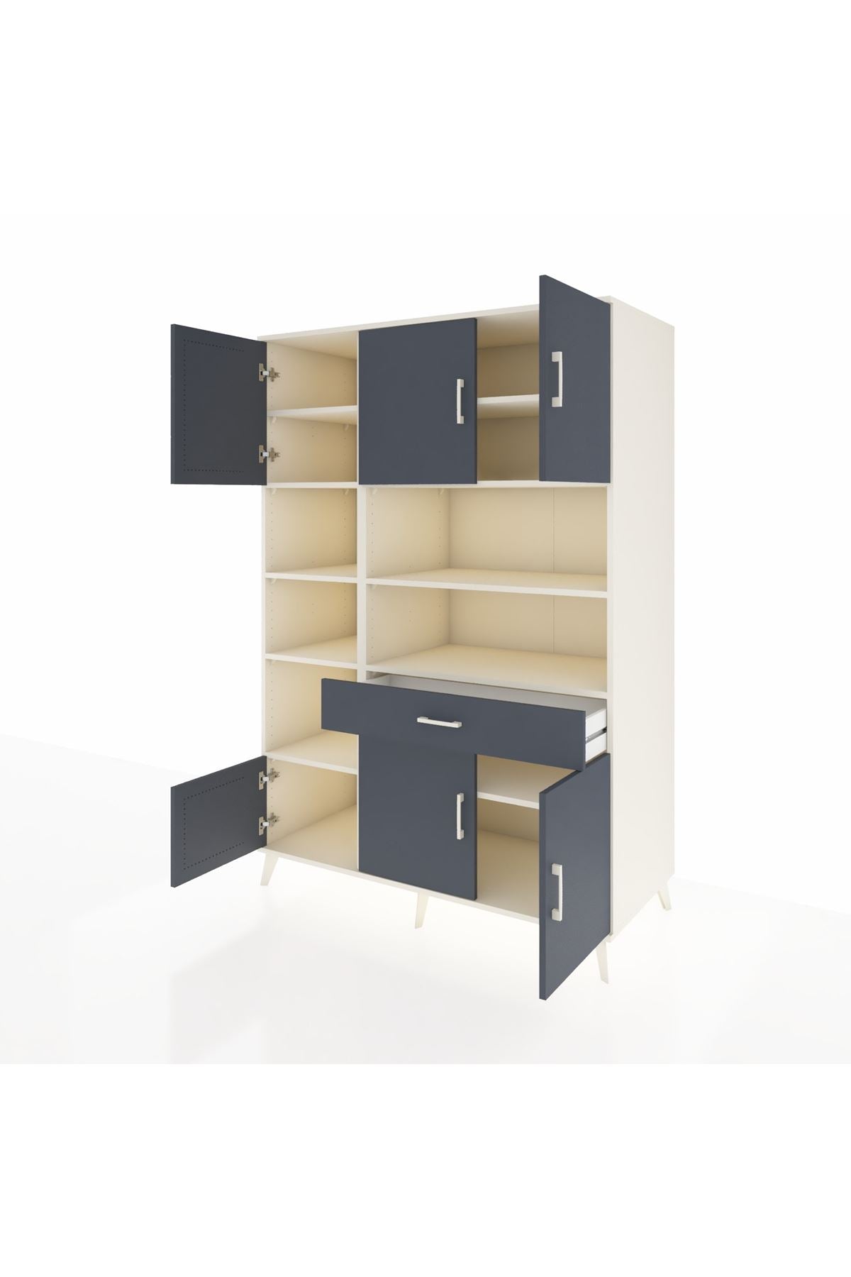 Kronos Dolap 10 Raflı Tek Çekmeceli 6 Kapaklı 132x59x195 Aytaşı-Antrasit/Antrasit