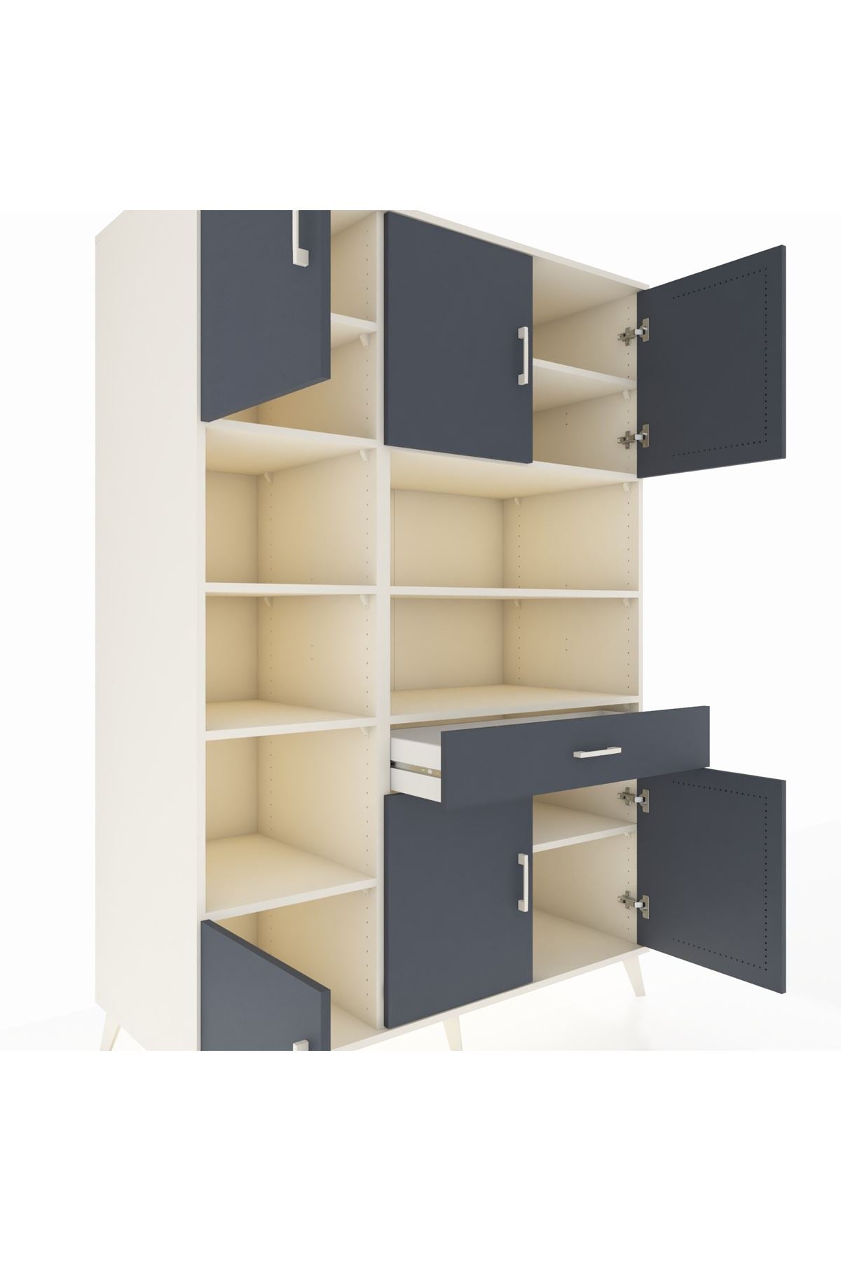 Kronos Dolap 10 Raflı Tek Çekmeceli 6 Kapaklı 132x59x195 Aytaşı-Antrasit/Antrasit