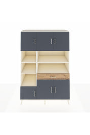 Kronos Dolap 10 Raflı Tek Çekmeceli 6 Kapaklı 132x59x195 Aytaşı-Antrasit/Çam