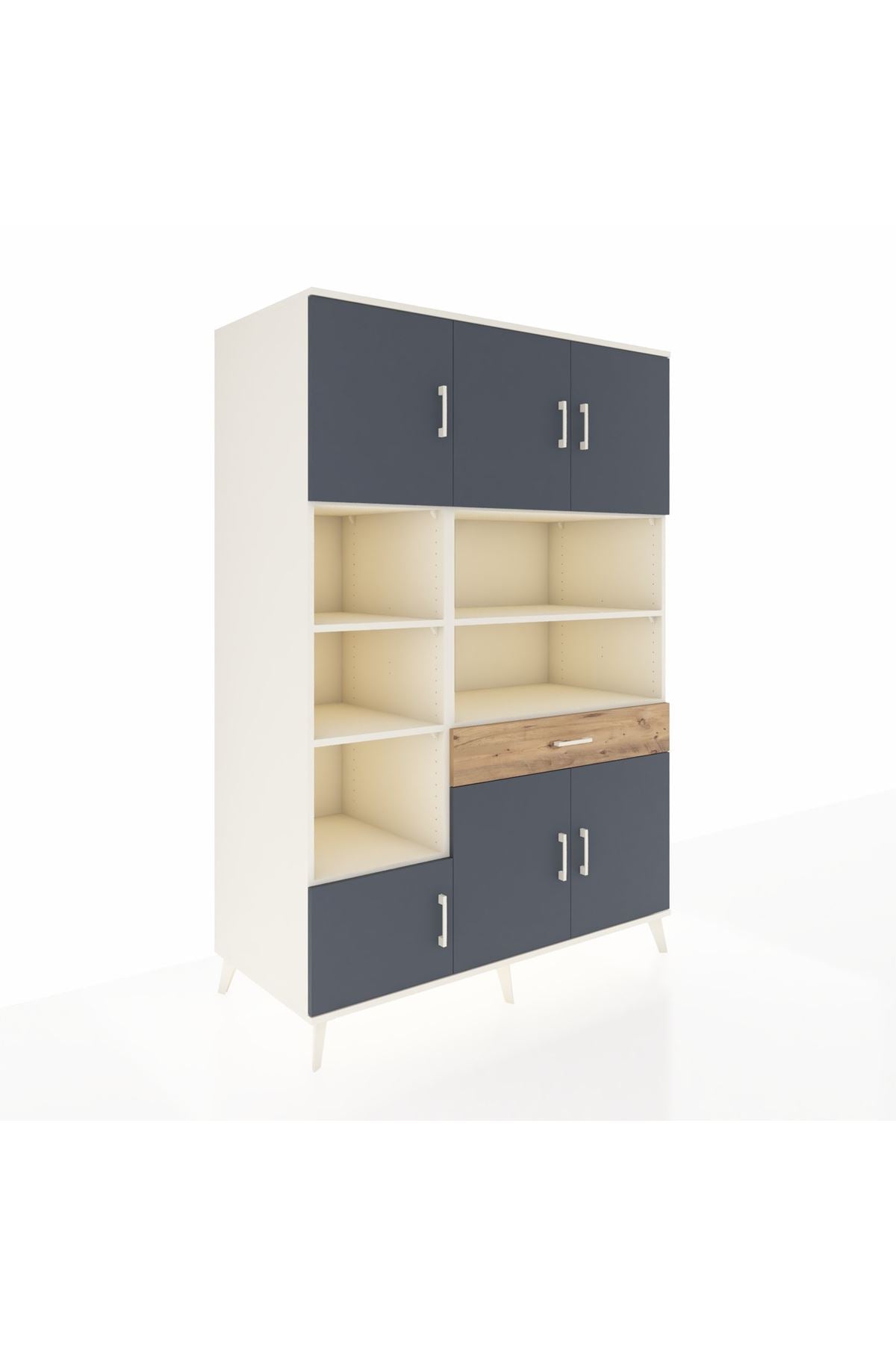 Kronos Dolap 10 Raflı Tek Çekmeceli 6 Kapaklı 132x59x195 Aytaşı-Antrasit/Çam