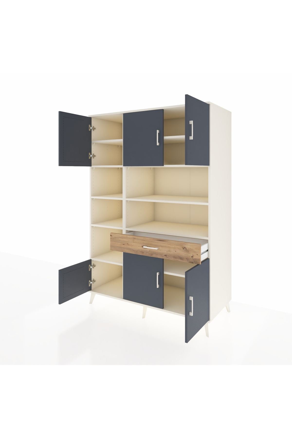 Kronos Dolap 10 Raflı Tek Çekmeceli 6 Kapaklı 132x59x195 Aytaşı-Antrasit/Çam