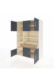 Kronos Dolap 10 Raflı Tek Çekmeceli 6 Kapaklı 132x59x195 Aytaşı-Antrasit/Çam