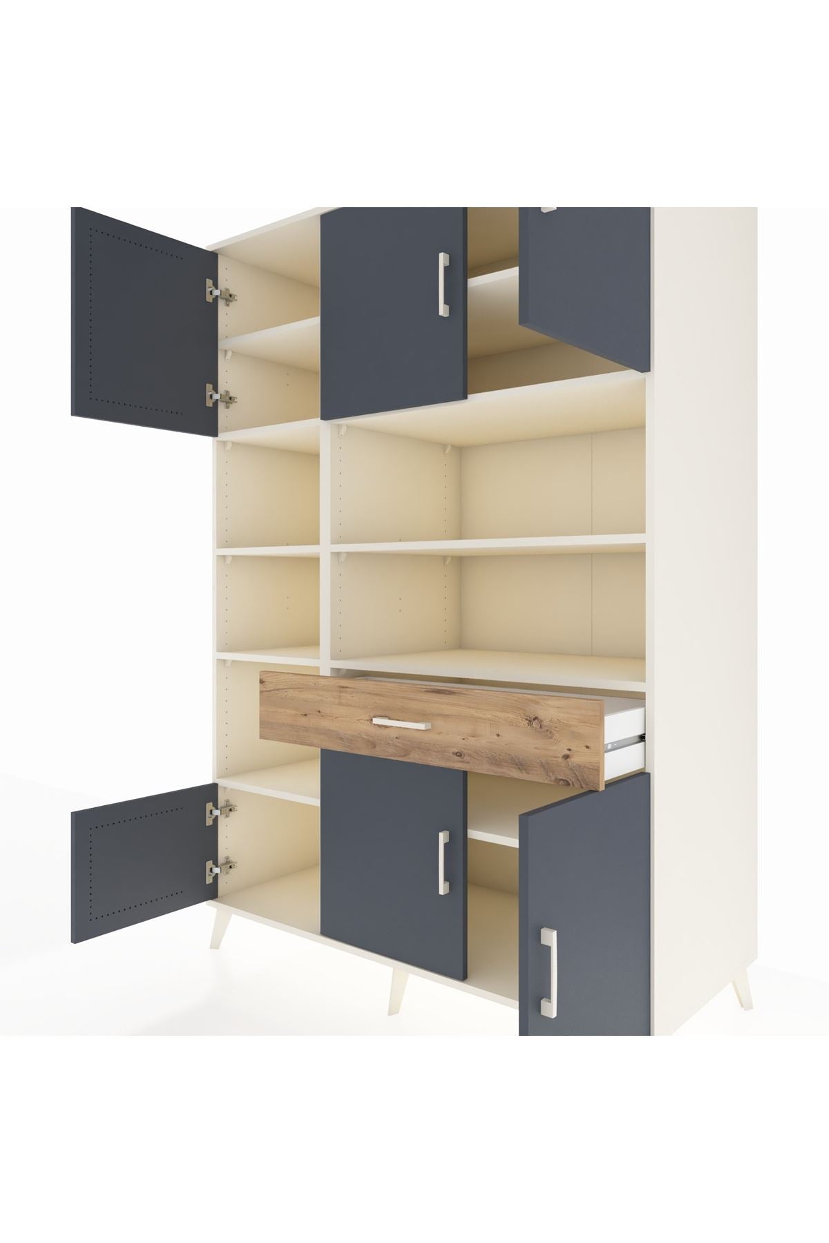 Kronos Dolap 10 Raflı Tek Çekmeceli 6 Kapaklı 132x59x195 Aytaşı-Antrasit/Çam