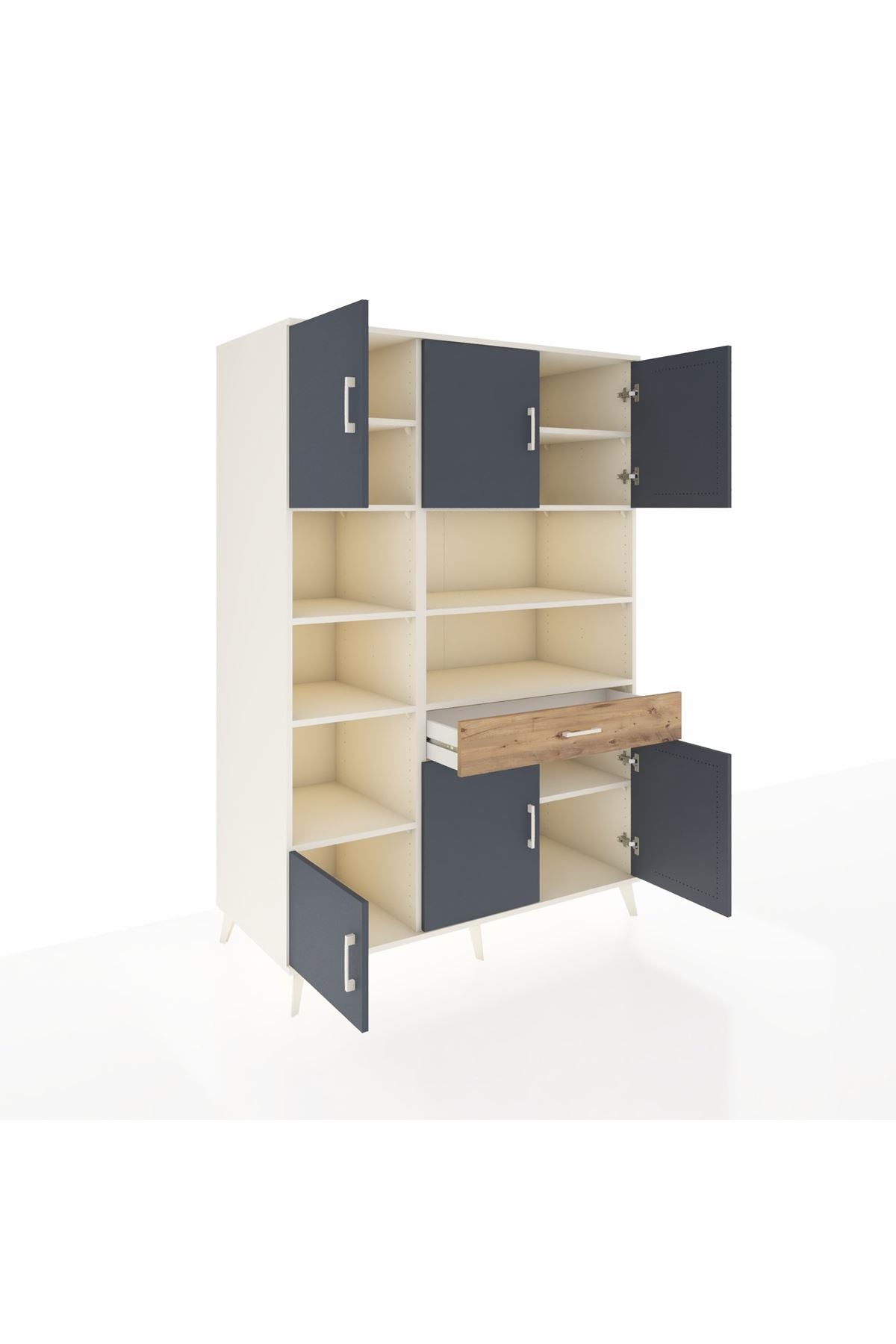 Kronos Dolap 10 Raflı Tek Çekmeceli 6 Kapaklı 132x59x195 Aytaşı-Antrasit/Çam