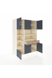 Kronos Dolap 10 Raflı Tek Çekmeceli 6 Kapaklı 132x59x195 Aytaşı-Antrasit/Çam