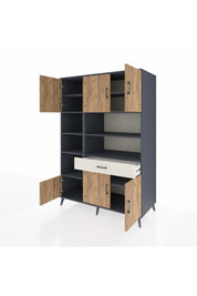 Kronos Dolap 10 Raflı Tek Çekmeceli 6 Kapaklı 132x59x195 Antrasit-Çam/Aytaşı