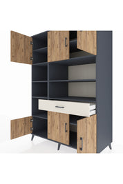 Kronos Dolap 10 Raflı Tek Çekmeceli 6 Kapaklı 132x59x195 Antrasit-Çam/Aytaşı