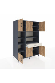 Kronos Dolap 10 Raflı Tek Çekmeceli 6 Kapaklı 132x59x195 Antrasit-Çam/Aytaşı