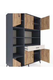 Kronos Dolap 10 Raflı Tek Çekmeceli 6 Kapaklı 132x59x195 Antrasit-Çam/Aytaşı