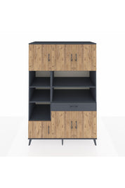 Kronos Dolap 10 Raflı Tek Çekmeceli 6 Kapaklı 132x59x195 Antrasit-Çam/Antrasit