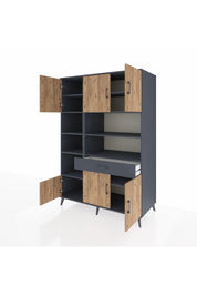 Kronos Dolap 10 Raflı Tek Çekmeceli 6 Kapaklı 132x59x195 Antrasit-Çam/Antrasit