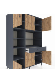 Kronos Dolap 10 Raflı Tek Çekmeceli 6 Kapaklı 132x59x195 Antrasit-Çam/Antrasit