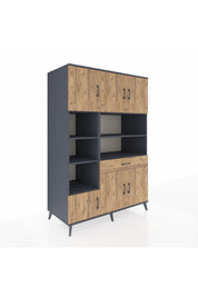 Kronos Dolap 10 Raflı Tek Çekmeceli 6 Kapaklı 132x59x195 Antrasit-Çam/Çam