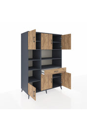 Kronos Dolap 10 Raflı Tek Çekmeceli 6 Kapaklı 132x59x195 Antrasit-Çam/Çam