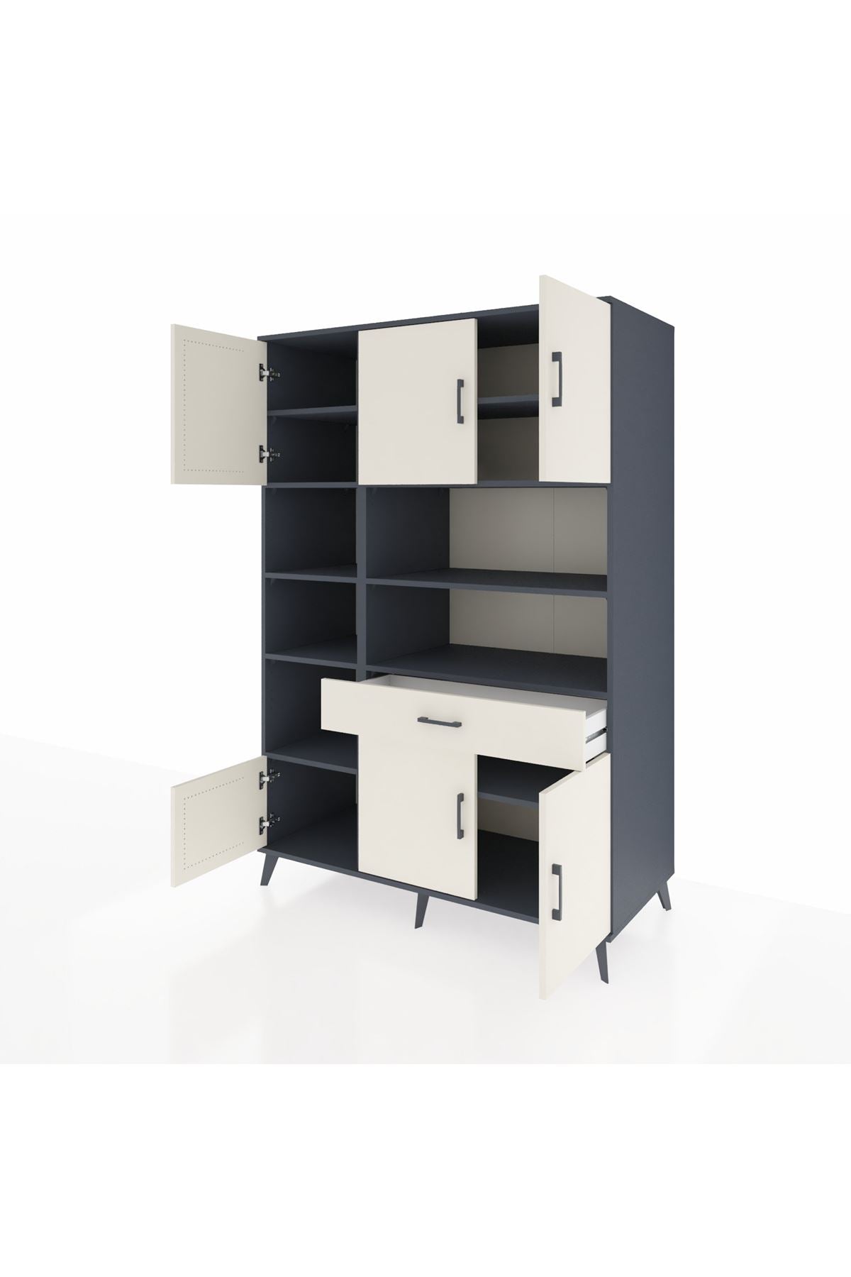 Kronos Dolap 10 Raflı Tek Çekmeceli 6 Kapaklı 132x59x195 Antrasit-Aytaşı/Aytaşı