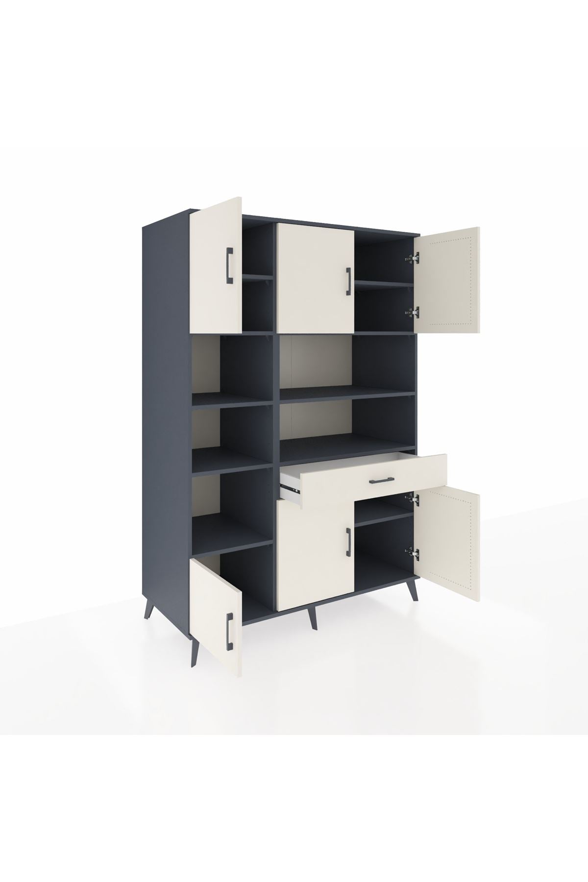 Kronos Dolap 10 Raflı Tek Çekmeceli 6 Kapaklı 132x59x195 Antrasit-Aytaşı/Aytaşı