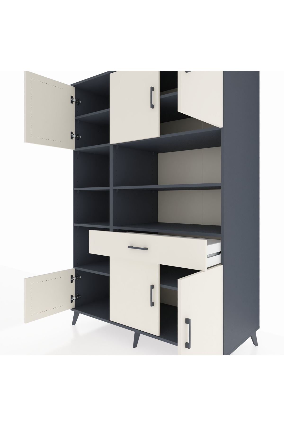 Kronos Dolap 10 Raflı Tek Çekmeceli 6 Kapaklı 132x59x195 Antrasit-Aytaşı/Aytaşı