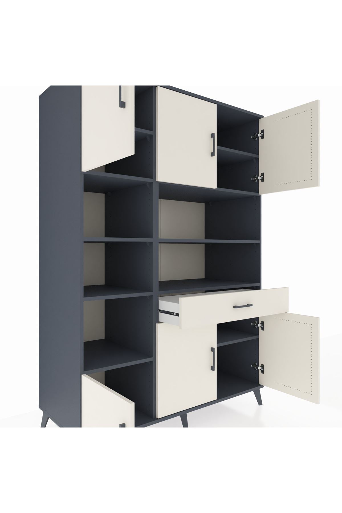 Kronos Dolap 10 Raflı Tek Çekmeceli 6 Kapaklı 132x59x195 Antrasit-Aytaşı/Aytaşı