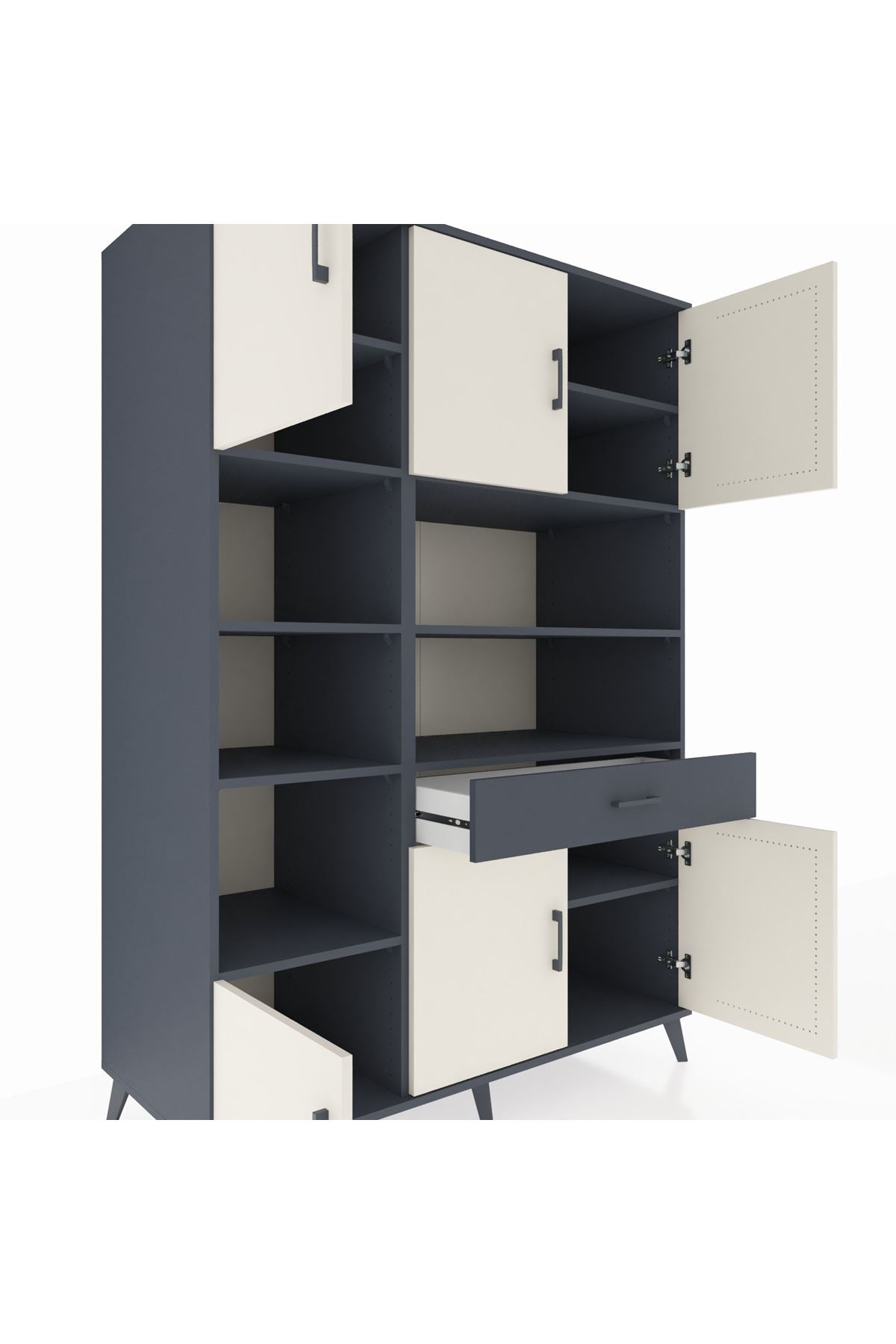 Kronos Dolap 10 Raflı Tek Çekmeceli 6 Kapaklı 132x59x195 Antrasit-Aytaşı/Antrasit