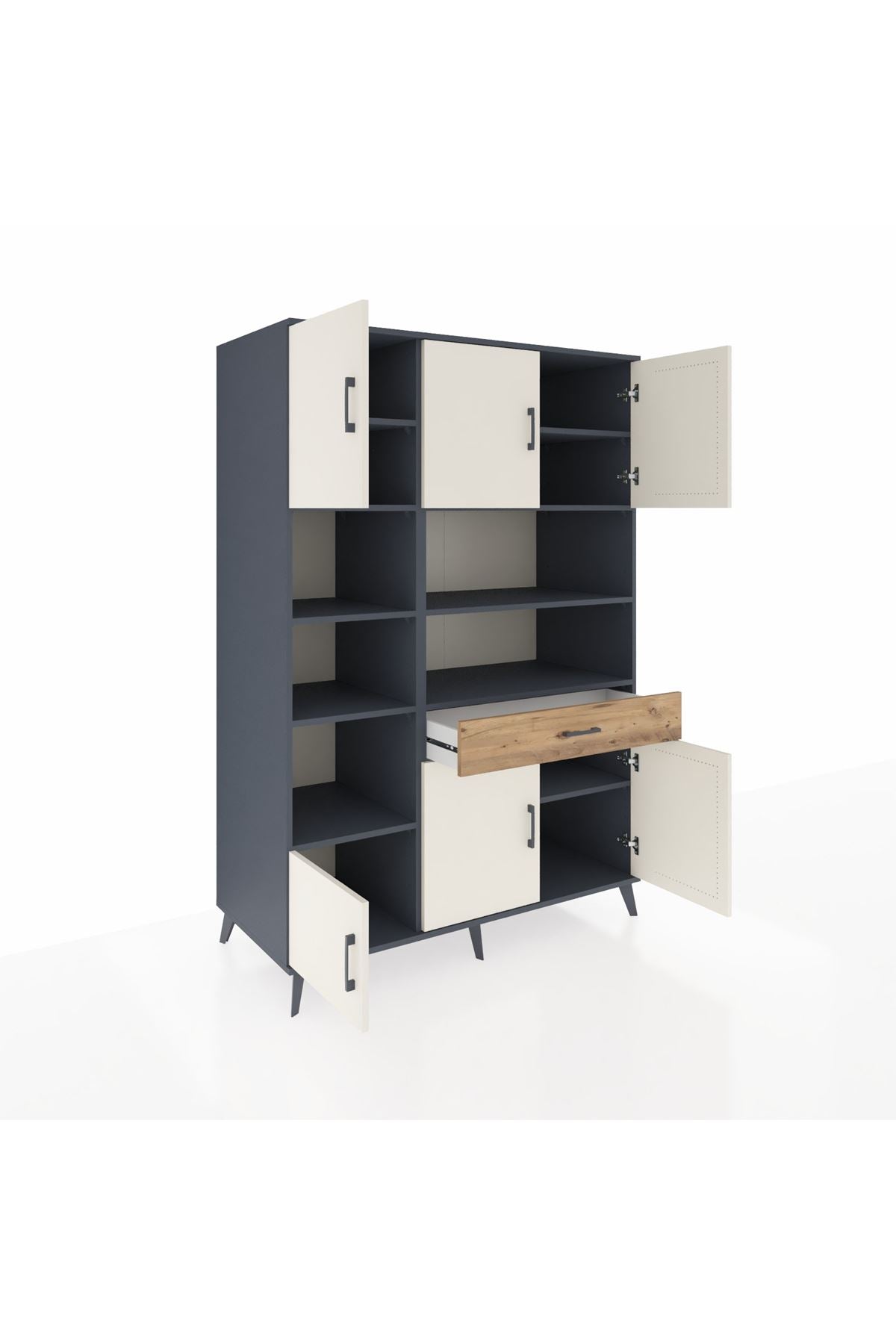 Kronos Dolap 10 Raflı Tek Çekmeceli 6 Kapaklı 132x59x195 Antrasit-Aytaşı/Çam