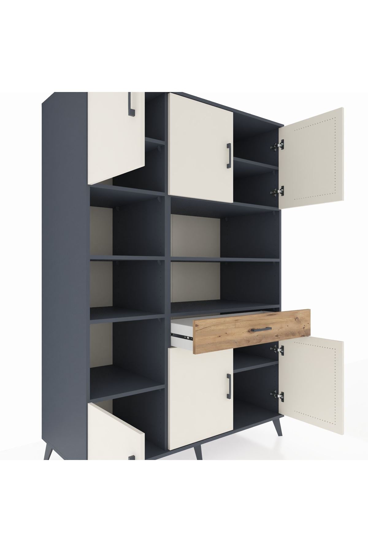 Kronos Dolap 10 Raflı Tek Çekmeceli 6 Kapaklı 132x59x195 Antrasit-Aytaşı/Çam