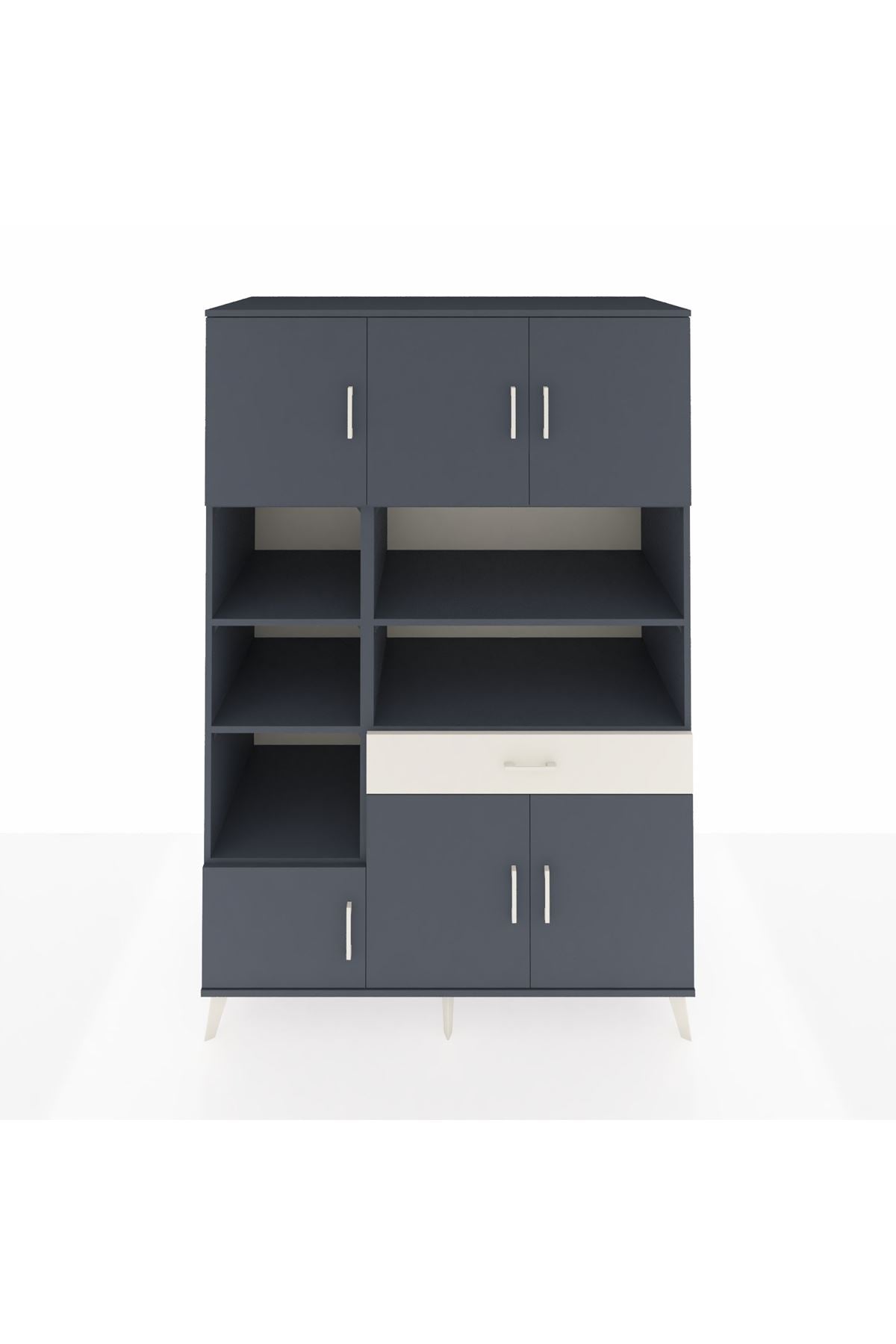 Kronos Dolap 10 Raflı Tek Çekmeceli 6 Kapaklı 132x59x195 Antrasit-Antrasit/Aytaşı