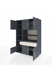 Kronos Dolap 10 Raflı Tek Çekmeceli 6 Kapaklı 132x59x195 Antrasit-Antrasit/Aytaşı